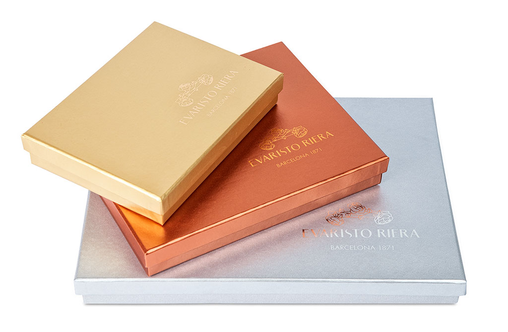 caixes personalitzades platejades daurades metal·litzades per nadal productes fabricants logotip